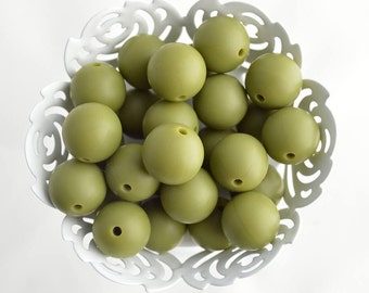 14.5mm Army Green Round Silicone Beads 10 Pieces