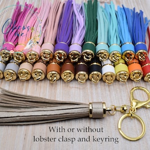 Leather Tassels with or without Gold Lobster Clasp and Keyring | 4&quot; Long | Faux Leather | For Wristlets, Keyrings, Purse Embellishment