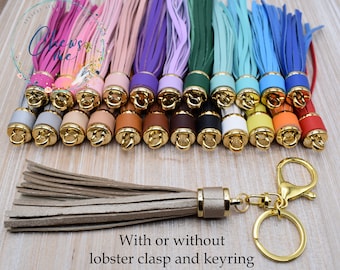 Leather Tassels with or without Gold Lobster Clasp and Keyring | 4" Long | Faux Leather | For Wristlets, Keyrings, Purse Embellishment