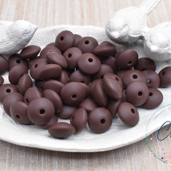 Lentil Coffee Brown Silicone Bead | 10 Beads | 12mm