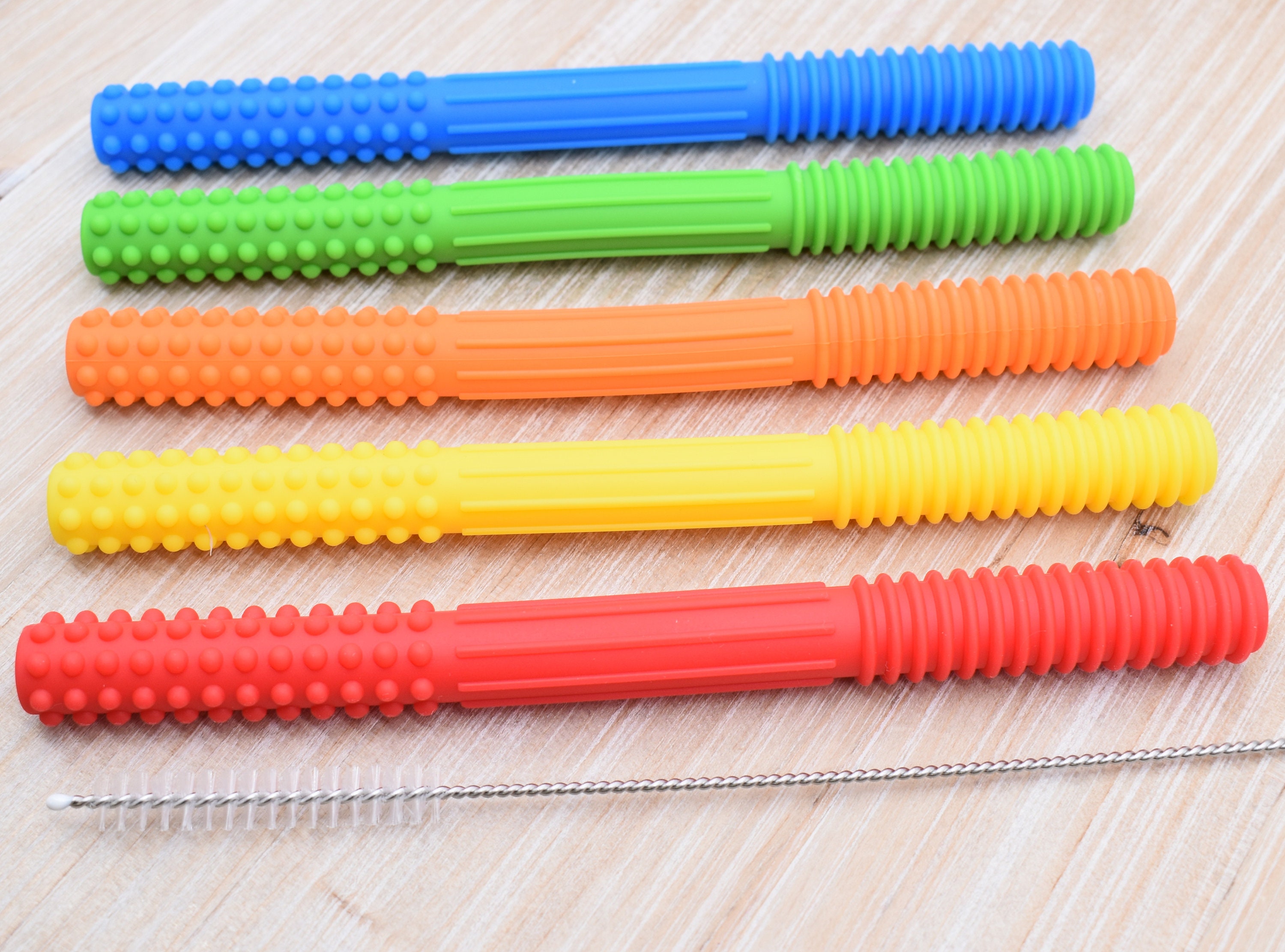 Fidget Staws Chewable Drinking Straw Silicone With Cleaning Brush | Thick Bite Straw ...