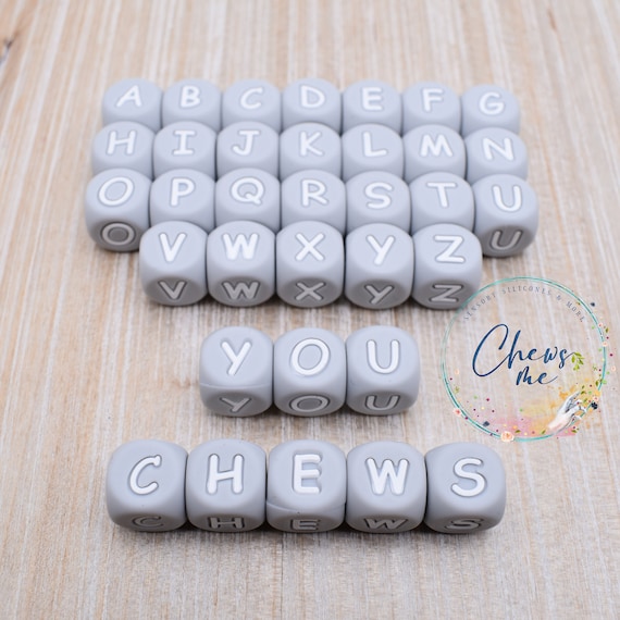 Gray Alphabet Letter Silicone Bead Mix Match You Choose