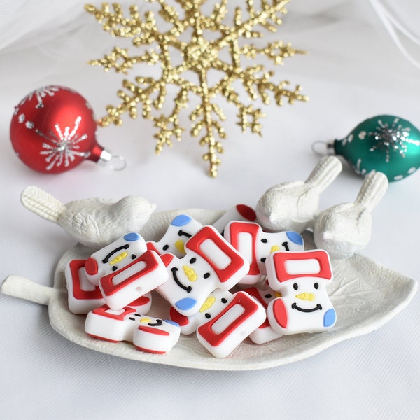 Christmas snowman boots silicone bead | winter | red | Sock snowman | Sensory | DIY Stim Toy | Fidget