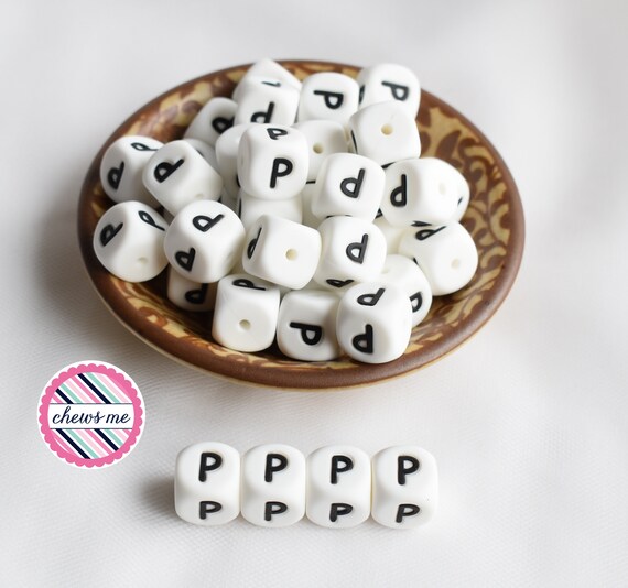 12mm White Letter P Silicone Bead Alphabet Capital Cube - Main Image