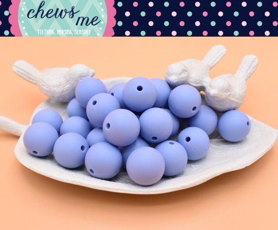 15mm Periwinkle Blue Round Silicone Beads or 10 Beads