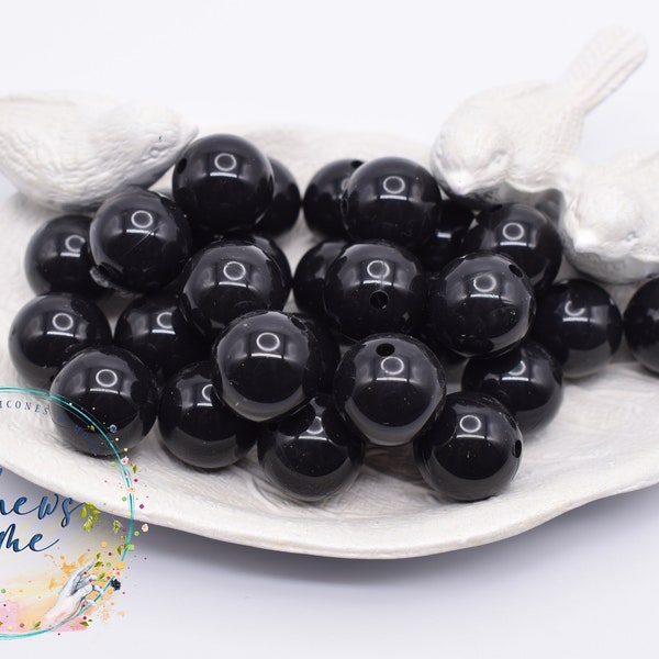 Glossy Black 15mm Round Silicone Beads | 5 or 10 Beads | Chewelry | Sensory | Fidget | Toy | STIM | Chewlery | Autism | ADHD