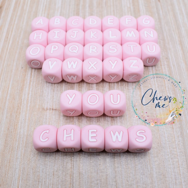 Pink alphabet letter silicone bead | 12mm | Mix & Match | You choose letters | Variety | Mix Lot | cube | dice | square | Sensory | Fidget