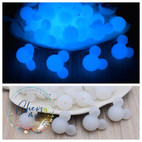 Glow In The Dark White Mickey Mouse Silicone Bead | Focal Bead | Sensory | STIM | Fidget | Lanyard | Keychain | Night Beads