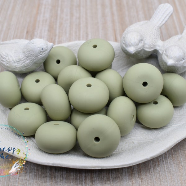 Large Sage Green Abacus Silicone Beads | 19mm | 5 or 10 Beads