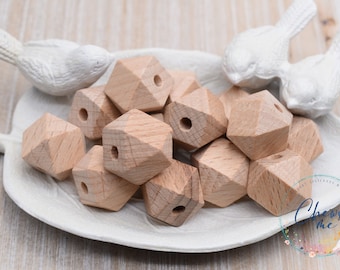 16mm Natural Beech Wood Hexagon Bead | Wooden Beads | Unfinished Natural Wood Bead | Faceted | Geometric | Spacer Bead