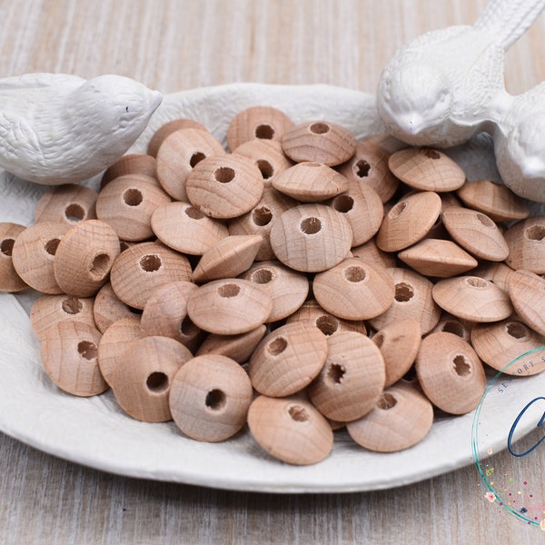 BULK 13mm Natural Beech Wood Lentil bead | 100 PIECES | Disk Spacer Wooden Beads | Unfinished Natural Wood Bead | Saucer | Seed