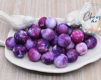 15mm Galaxy Print Round Silicone Bead | Focal Bead | Starry Night Sky | Purple | Sensory | STIM | Fidget | Lanyard | Scribe | Wristlet