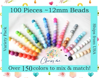 BULK 12mm round silicone beads | 50- or 100-Piece Variety Pack | mixed lot | Sensory | Stim | Fidget | Pacifier | Lanyard | Keychain