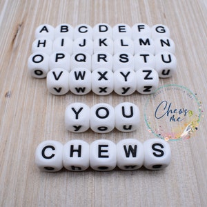 Large 16MM White Alphabet Letter silicone bead | Mix & Match | You Choose | Variety Lot | Mixed Letters | Cube | Dice | Square | Sensory