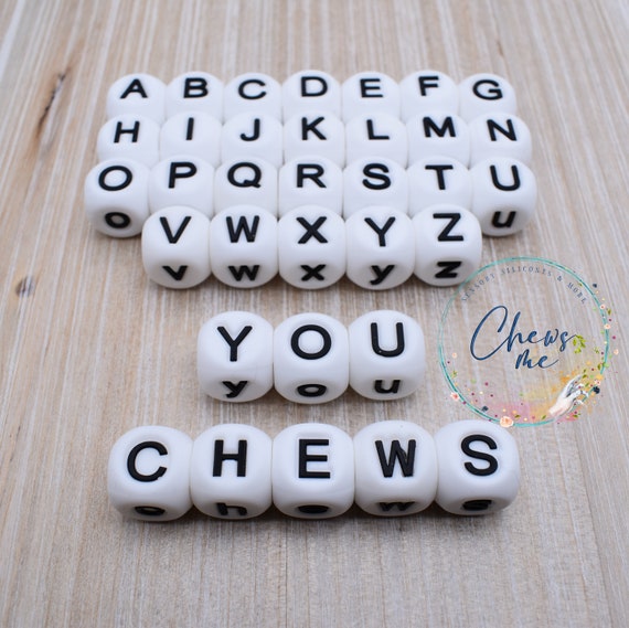 Large 16MM White Alphabet Letter Silicone Bead Mix & Match You Choose  Variety Lot Mixed Letters Cube Dice Square Sensory 