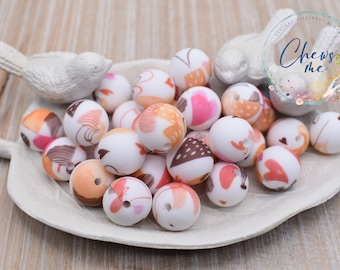 15mm Chocolate Heart Print Round Silicone Bead | Focal Bead | Valentine's Day Hearts | Pen Bead | Sensory | STIM | Lanyard | Wristlet