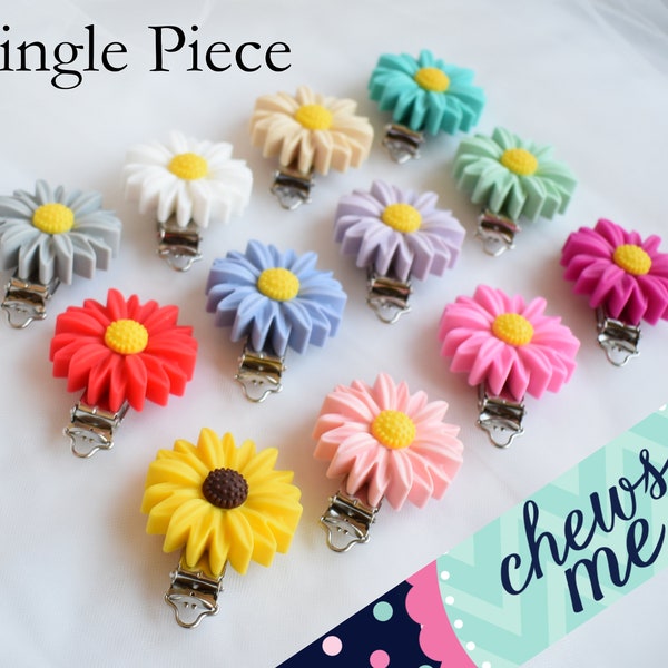 Sunflower silicone pacifier metal clip | Daisy | paci carrier diaper bag mitten suspender clip | DIY Stim Toy | Fidget