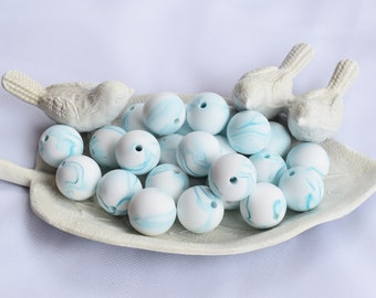 19mm round silicone bead | Marble Teal |  sensory | STIM | fidget | scribe | 2cm dilation | nurse | lanyard | keychain |  food grade