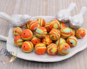 12mm Orange Sherbet Round Silicone Beads | 10 Pieces