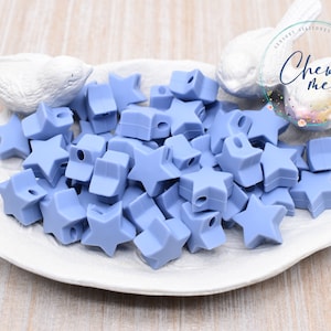 Mini star silicone bead | Pigeon Blue | 15mm | 5 or 10 pieces | spacer | Focal | Sensory | STIM | Fidget | Lanyard | Keychain | Pen Bead