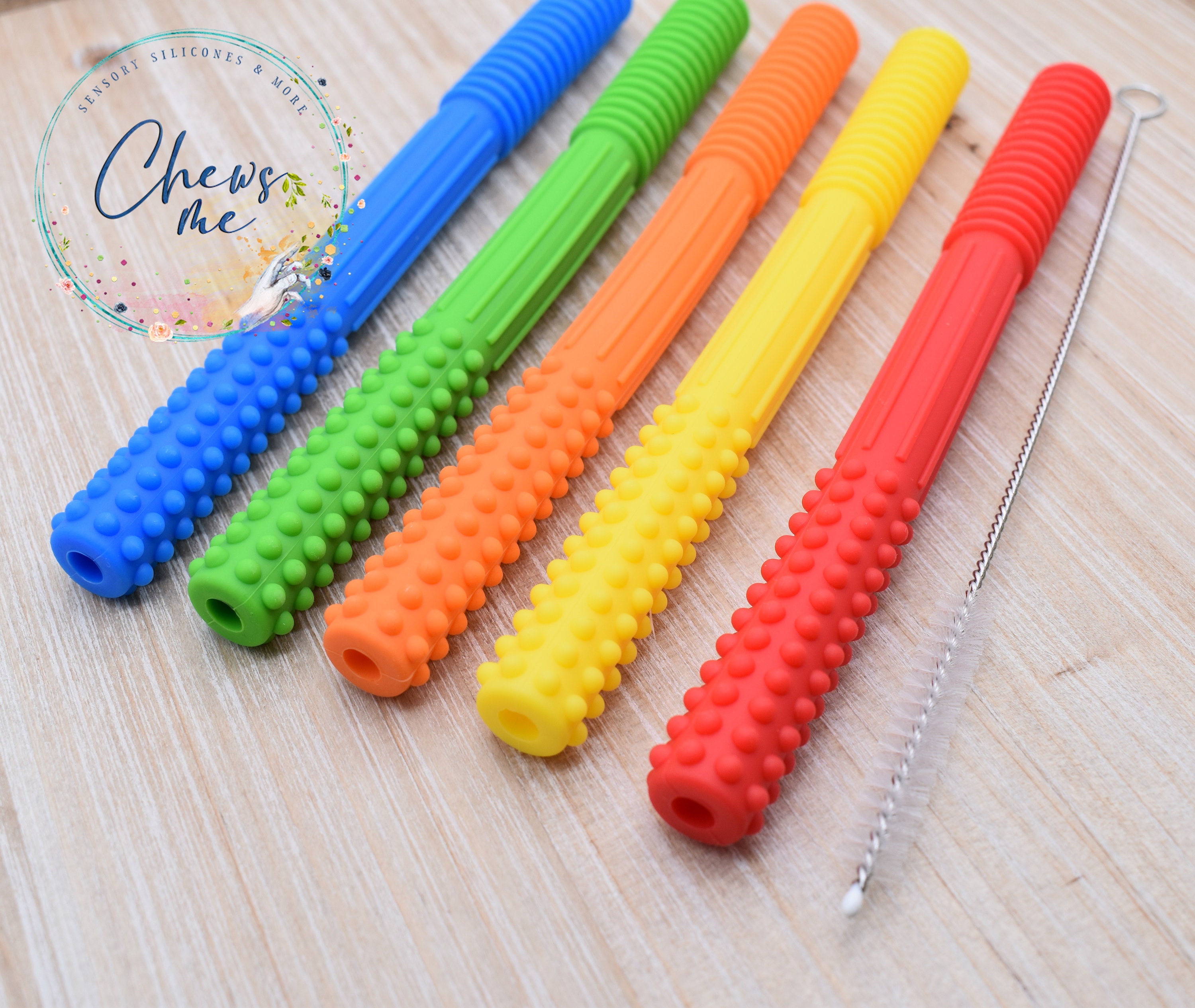 Straw Rod Chewable Drinking Straw Silicone With Cleaning Brush | Thick Bite Straw ...