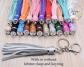 Leather Tassels with or without Silver Lobster Clasp and Keyring | 4" Long | Faux Leather | For Wristlets, Keyrings, Purse Embellishment