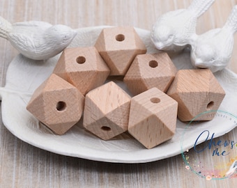 20mm Natural Beech Wood Hexagon Bead | Wooden Beads | Unfinished Natural Wood Bead | Faceted | Geometric | Spacer Bead
