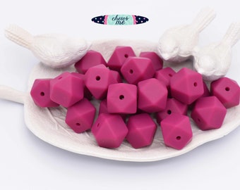 17mm Raspberry Hexagon Silicone Beads | 5 or 10 Beads | Chewelry | Sensory | Fidget | Toy | STIM | Chewlery |  ADHD