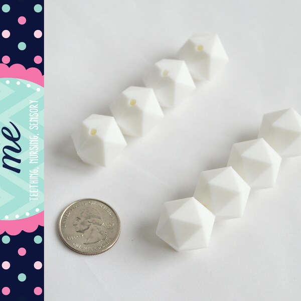 Icosahedron silicone bead | white | 20mm | hexagon | Sensory | STIM | Fidget | Scribe | Lanyard | Keychain | Pacifier | Food Grade Bead