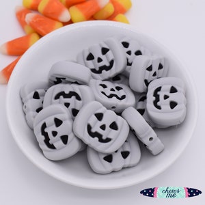 Pumpkin silicone bead | Gray | Halloween Jack-O-Lantern bead |  Sensory | STIM | Fidget | Scribe | Teacher | Lanyard | Keychain | Pacifier