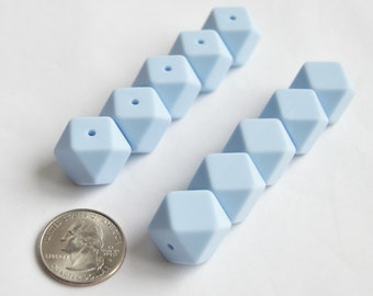 17mm Baby Blue Hexagon Silicone Beads | 5 or 10 Beads | Chewelry | Sensory | Fidget | Toy | STIM | Chewlery |  ADHD