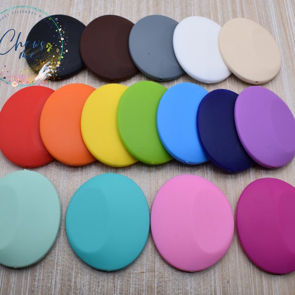 Large flat disc silicone beads | round with oval bead | 50mm | Chunky | Sensory | STIM | Fidget | Lanyard | Keychain | Pacifier