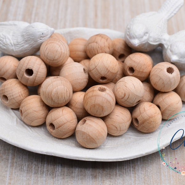 14mm Natural Beech Wood Round bead | Wooden Beads | Unfinished Natural Wood Bead