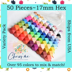 50 BULK 17mm hexagon silicone beads | Variety Pack | You Choose Colors | Mix Match | Sensory | Fidget | Stim | Scribe | stress