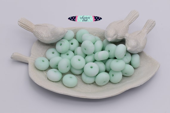 Abacus Marble Mint Green Spacer Silicone Beads or 10 Beads