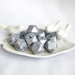 17mm Silver Hexagon Silicone Beads | 5 or 10 Beads | Chewelry | Sensory | Fidget | Toy | STIM | Chewlery |  ADHD