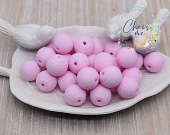 Beehive Carnation Pink 15mm Round Silicone Beads | Spiral Bead | 5 or 10 Beads | Chewelry | Sensory | Fidget | Toy | STIM | Chewlery