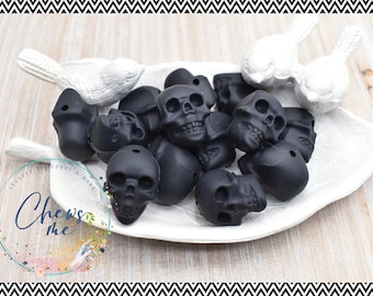 Halloween Black Skull Silicone Bead | Sugar Skull Shape Bead | Sensory | STIM | Fidget | Scribe | Teacher Lanyard | Keychain | Pacifier