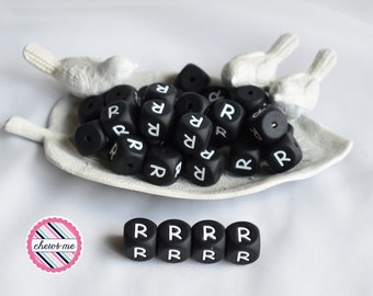 12mm black letter R silicone bead | Alphabet | Capital | Cube | Dice | Square | Sensory | Stim Toy | Fidget | Lanyard Bead