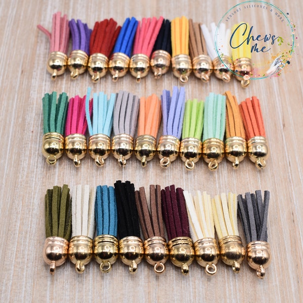 Mini Suede Tassel with Gold Cap | 5 or 10 Pieces | 1.5" | Faux Leather | For Wristlets, Keyrings, Jewelry, Bracelets, Purse Embellishment