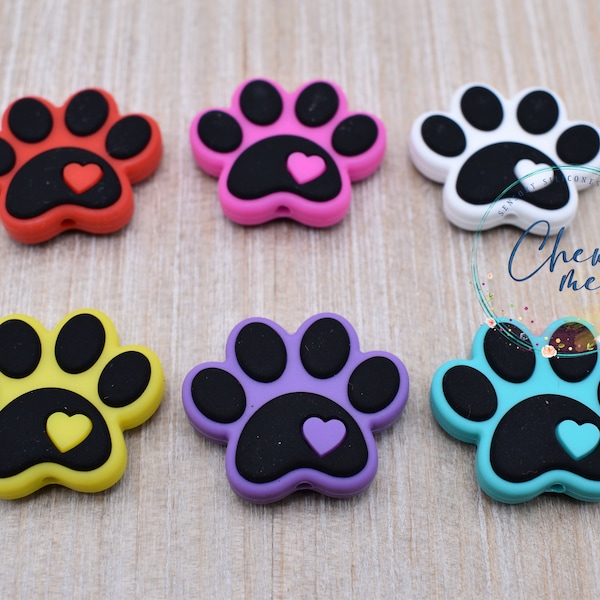 Paw with Heart Silicone Bead | Vet Bead | Focal Bead | Chewelry | Sensory | Fidget | Toy | STIM | Chewlery | Autism | ADHD
