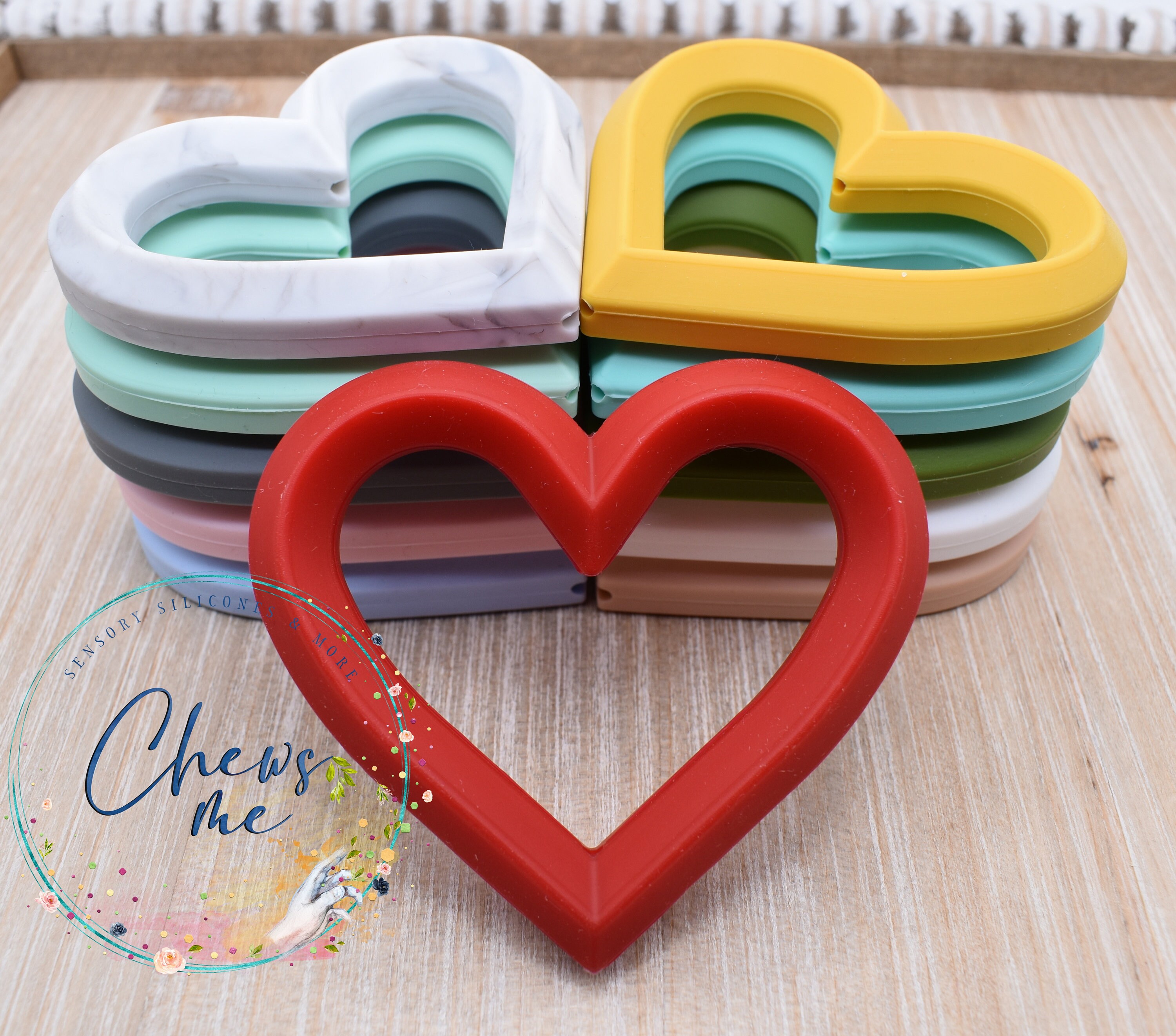 10/20Pcs New Valentine Beads Silicone Heart Rainbow Colorful Lover