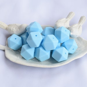 17mm Light Blue Hexagon Silicone Beads | 5 or 10 Beads | Chewelry | Sensory | Fidget | Toy | STIM | Chewlery |  ADHD