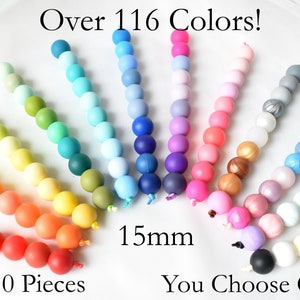 15mm Round Silicone Bead Variety Pack or Single Color You Choose Colors Mix  or Match Sensory Lanyard Fidget Stim Keychain 
