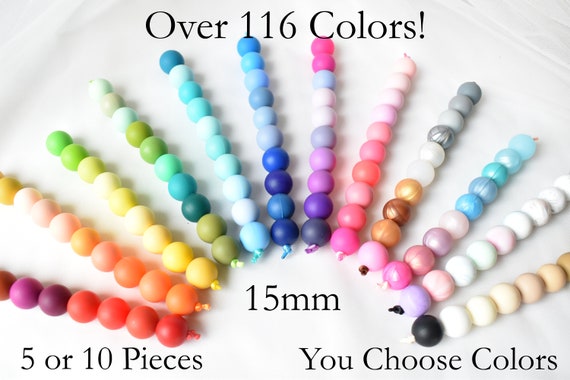 15mm Round Silicone Bead Variety Pack or Single Color You Choose Colors Mix  or Match Sensory Lanyard Fidget Stim Keychain 