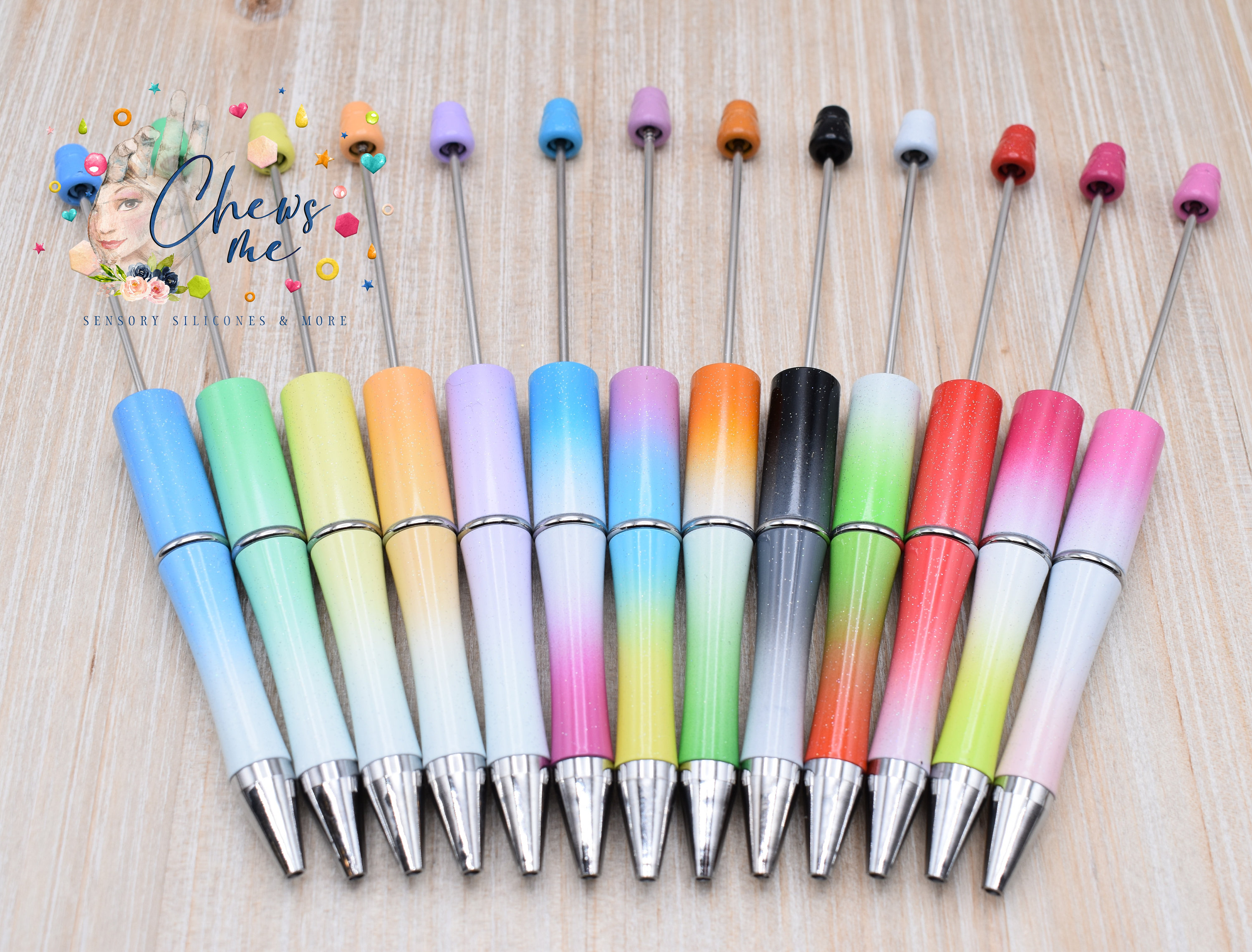 Ombre Glitter Beadable Pens or Black/blue Pen Refills or Pen Bags