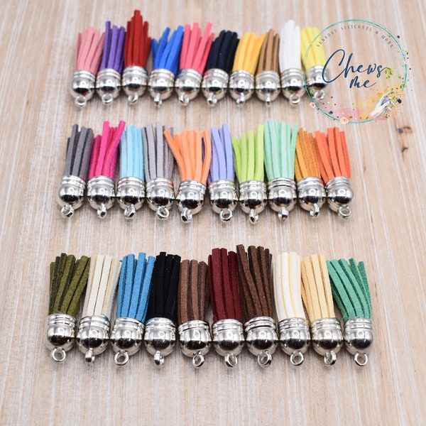 Mini Suede Tassel with Silver Cap | 5 / 10 Piece | 1.5" | Small Faux Leather | For Wristlet, Keyring, Jewelry, Bracelet, Purse Embellishment