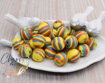 15mm Yellow Sherbet Round Silicone Beads 10 Pieces