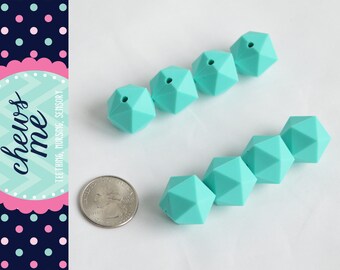 Icosahedron silicone bead | Turquoise | 20mm | hexagon | Sensory | STIM | Fidget | Scribe | Lanyard | Keychain | Pacifier | Food Grade Bead