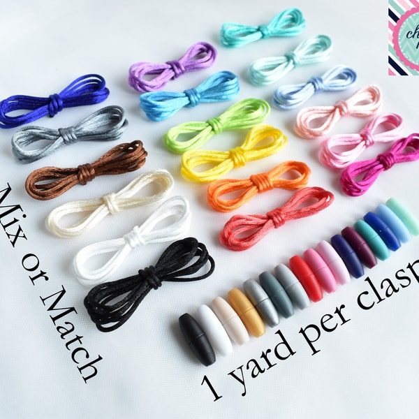 Cord and breakaway clasp | Variety Pack | Mix | 1.5mm nylon satin | rattail | lanyard | bug tail | fits silicone beads